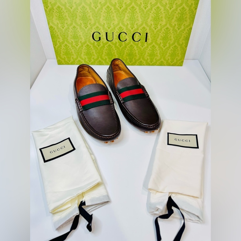 Men’s Gucci Web Accent Leather Drivers Moccasin Dark Brown Size 8.5 New no Box! - Picture 16 of 16